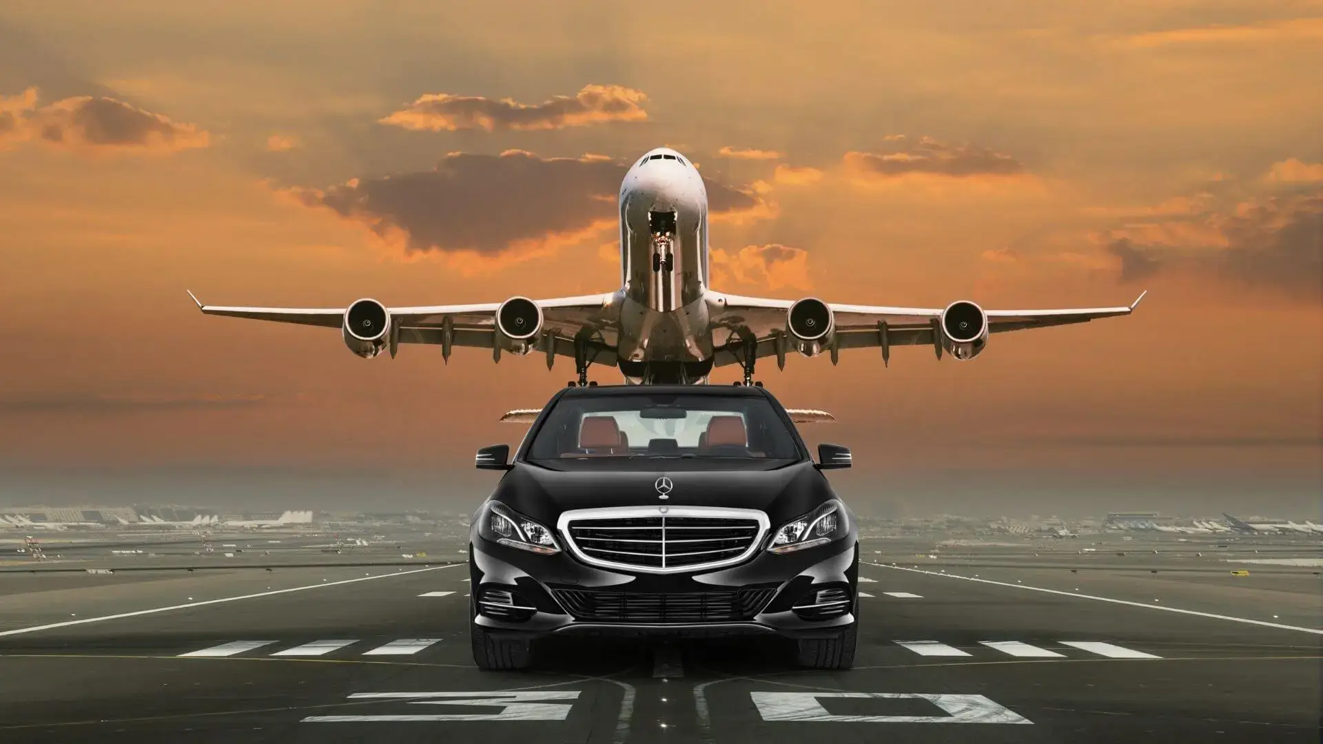 Luxury black car service waiting for passengers